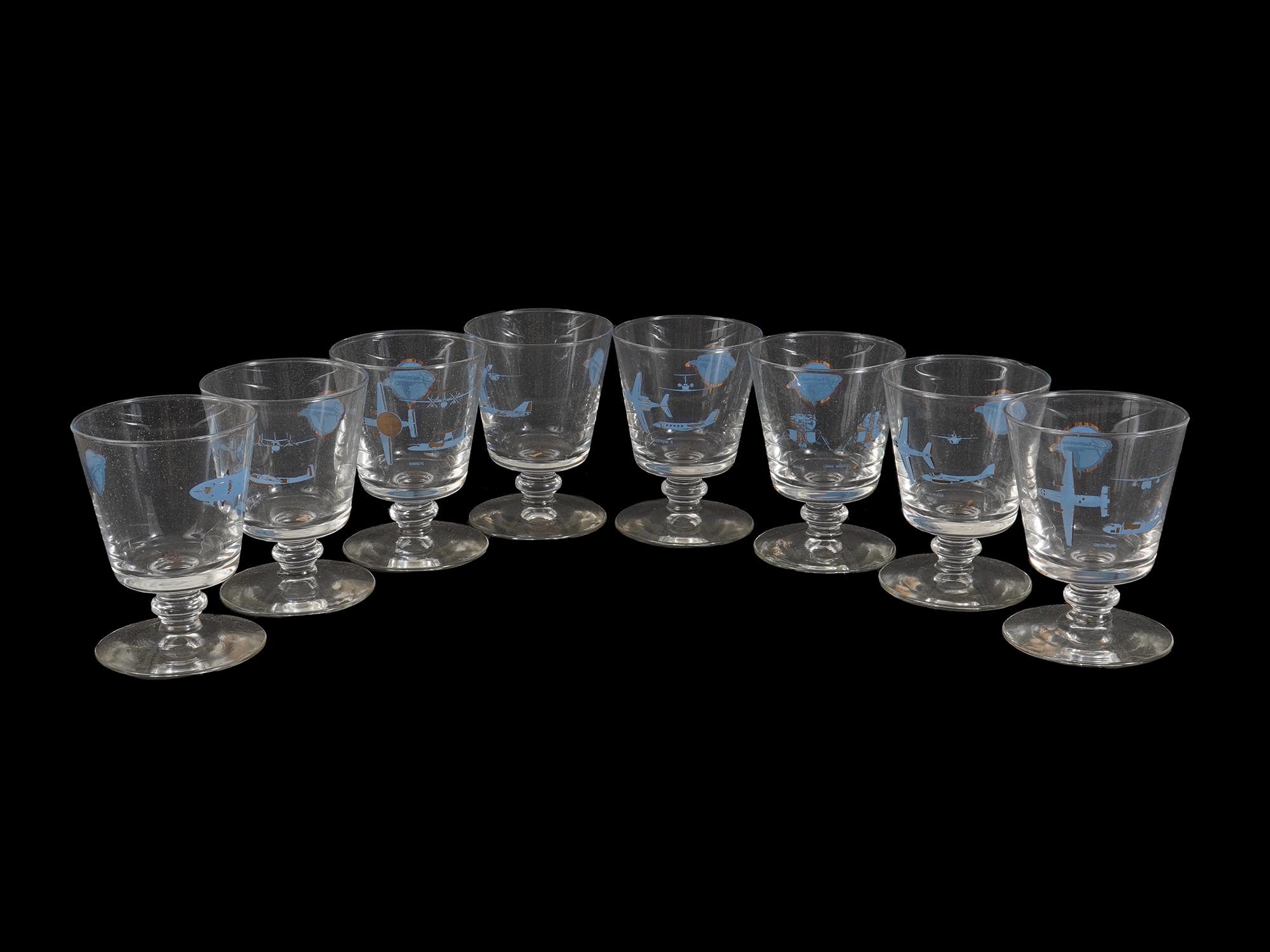 VINTAGE GRUMMAN AVIATION DRINKING GLASSES, 8 PCS PIC-0